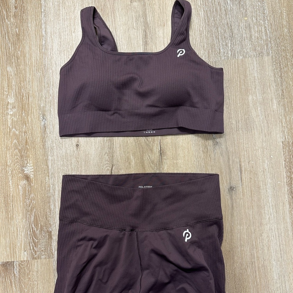 Peloton Dark Brown Sports Bra and Leggings Set